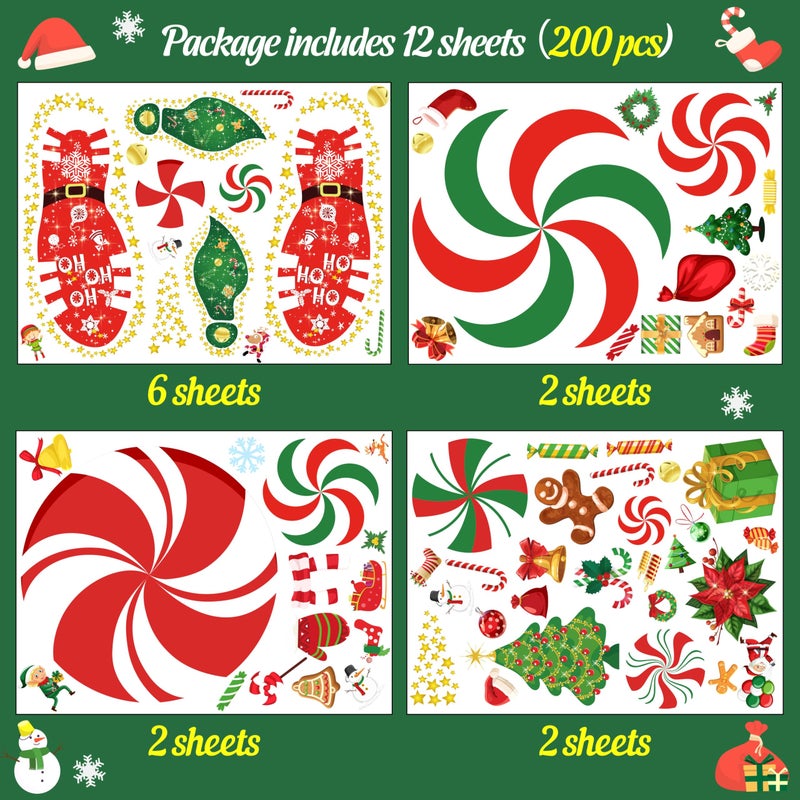 luck sea 200PCS Christmas Peppermint Floor Clings Footprints Decorations - Santa Claus/Elf/Candy/Snowman Decals Xmas Party Decor Supplies - Image 3